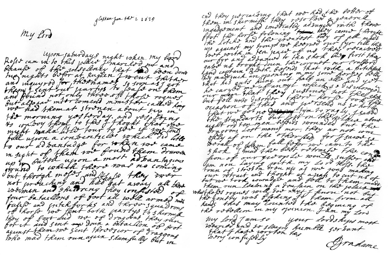 Une lettre de Graham de Claverhouse, vicomte Dundee, 1629, 1840 - John Graham