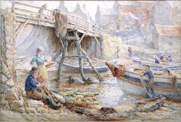 Réparation des filets, Staithes - John H. Parkyn