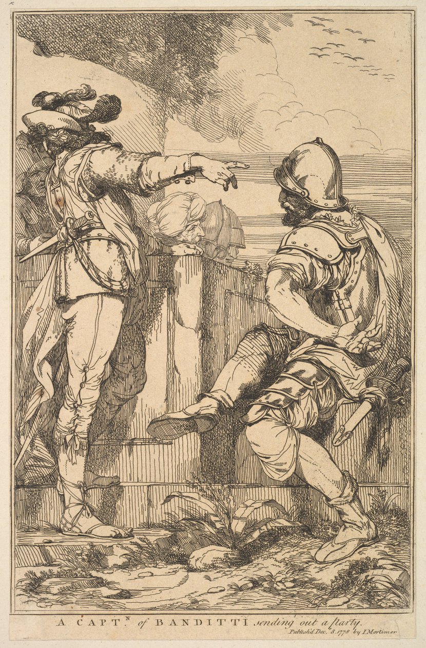 Un capitaine de bandits envoyant une patrouille, de Quinze eaux-fortes dédiées à..., 8 décembre 1778 - John Hamilton Mortimer