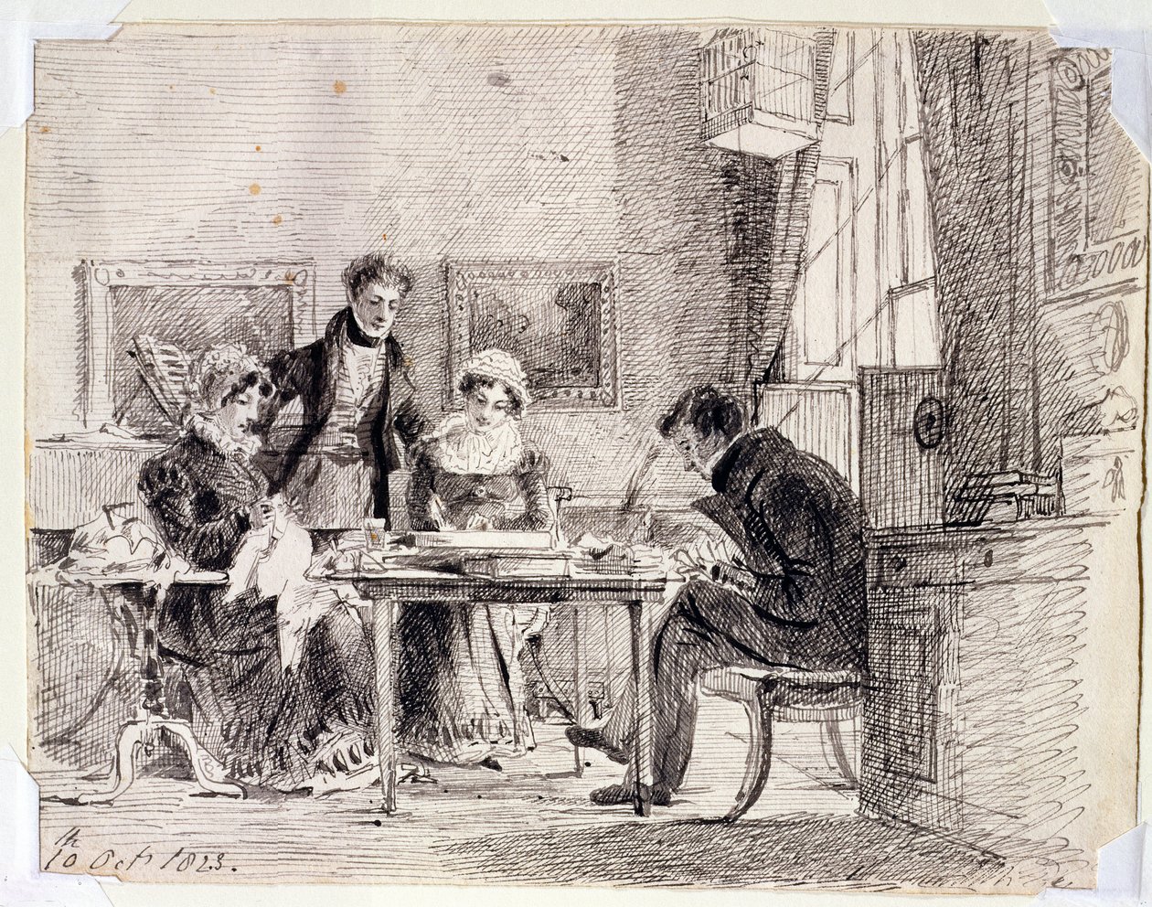Groupe familial cousant et lisant, 10 octobre 1823 - John Harden