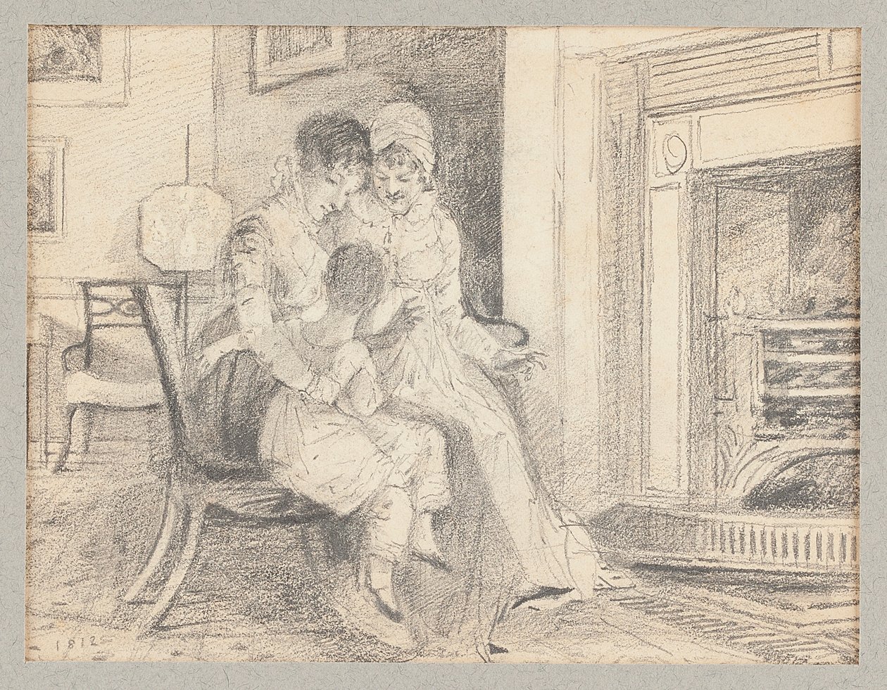 Trois près du feu, avec John W âgé de 3 ans, 1812 - John Harden