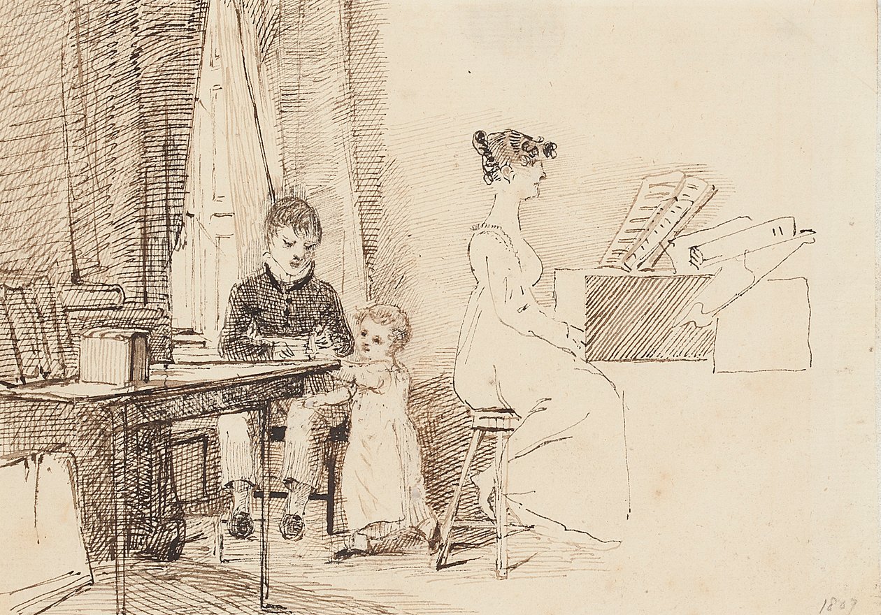 Deux enfants et une femme au piano, 1807 - John Harden