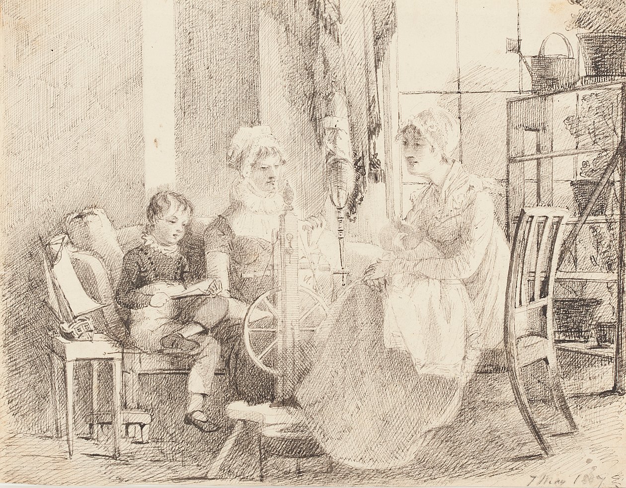 Femmes au rouet et un garçon avec un bateau jouet, 1807 - John Harden