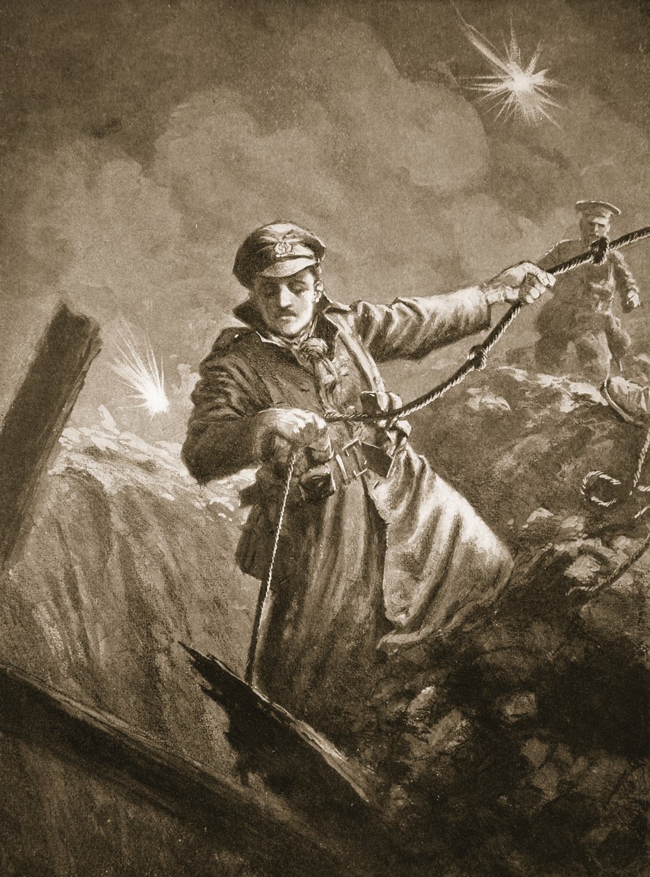 Le lieutenant G.P. Burlton aidant à sauver des hommes inconscients d