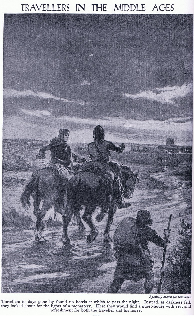 Voyageurs au Moyen Âge. Quand la nuit tombait, les voyageurs cherchaient les lumières d