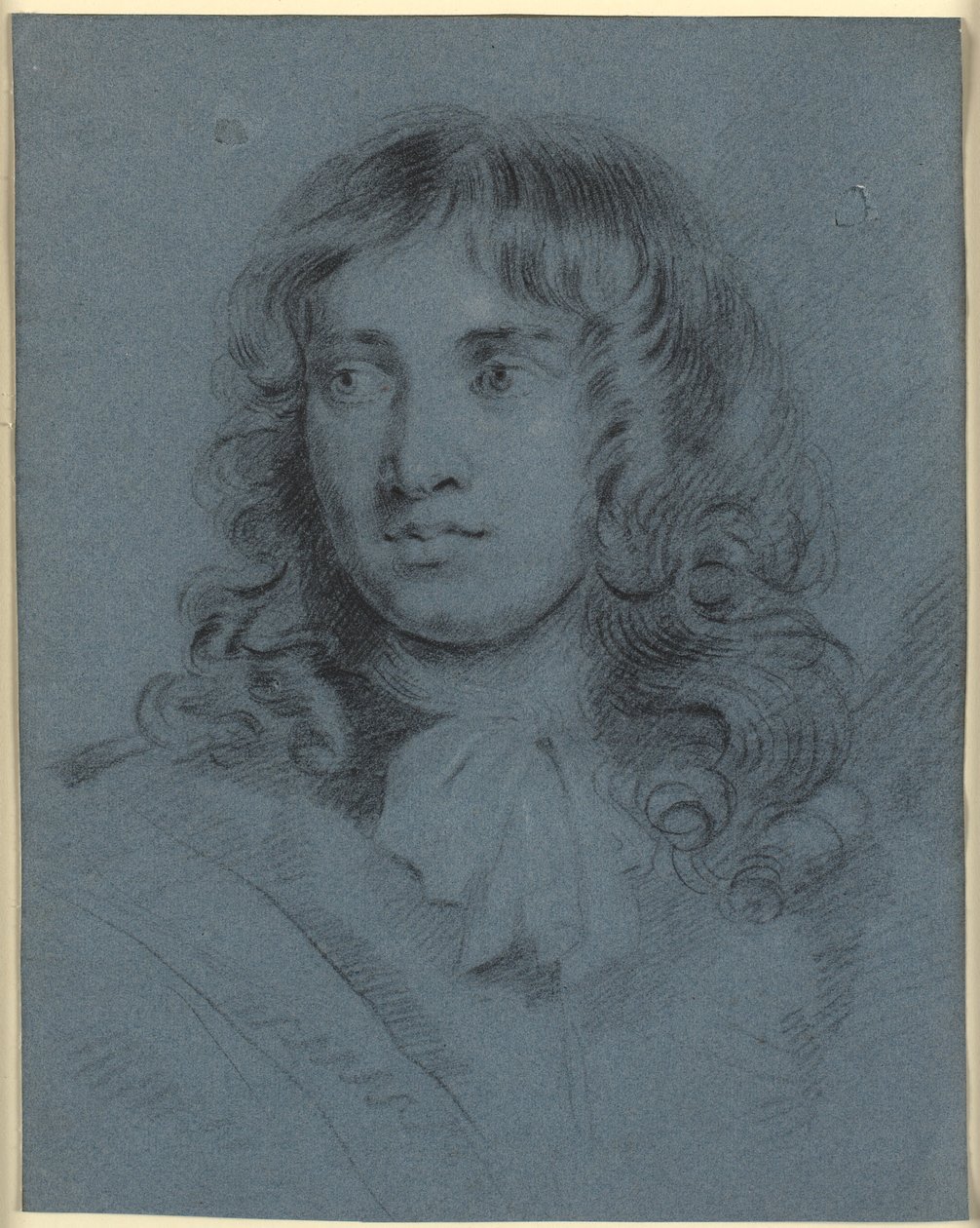 Le peintre en miniature Thomas Flatman, jeune homme avec de longues boucles et une écharpe nouée autour du cou - John Hayls