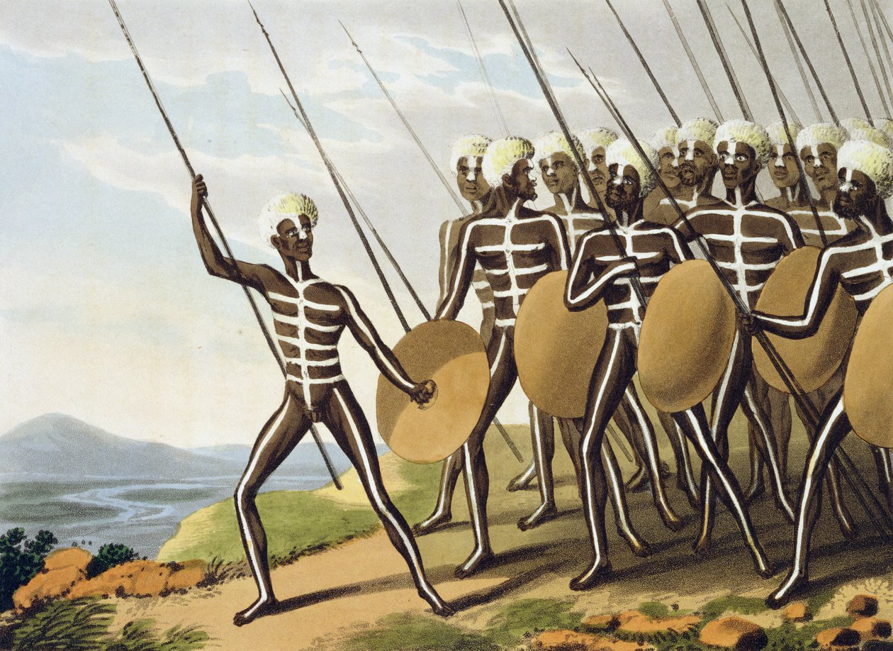 Guerriers de Nouvelle-Galles du Sud, gravé par Matthew Dubourg, publié par Edward Orme, 1813 - John Heaviside Clark