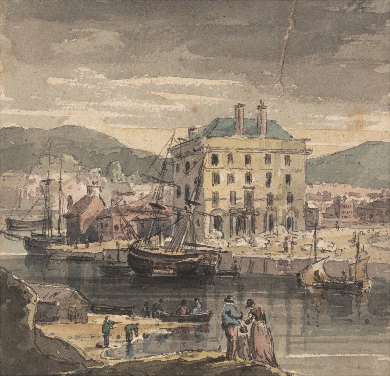 Weymouth : avec personnages, navires et vue de (?) la Douane - John Henderson
