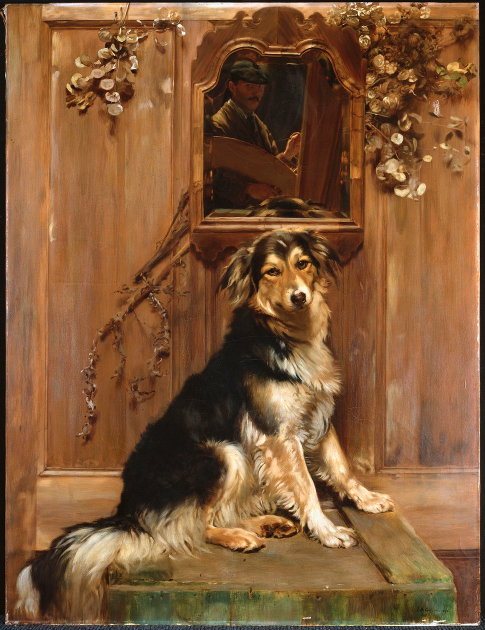 Un chien et un miroir - John Henry Lorimer