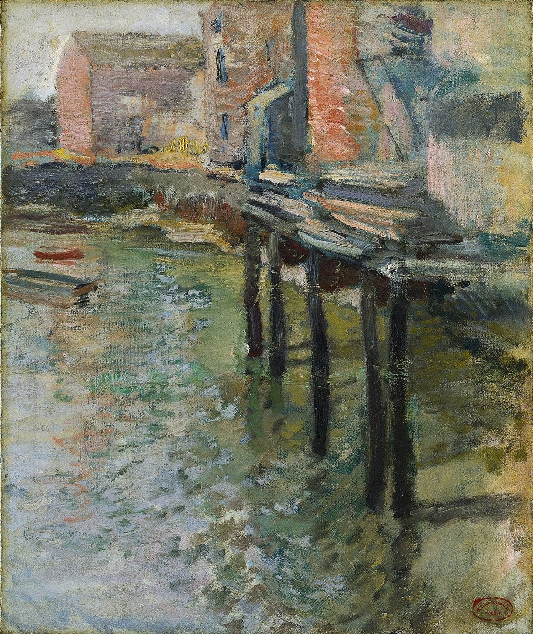 Quai déserté Le vieux moulin à Cos Cob - John Henry Twachtman