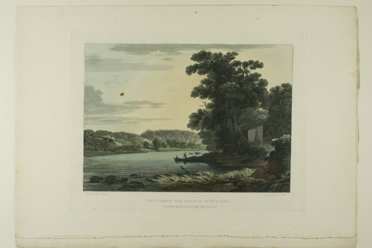 Vue au-dessus des chutes de Schuylkill, planche trois du premier numéro de Vues pittoresques des paysages américains - John Hill