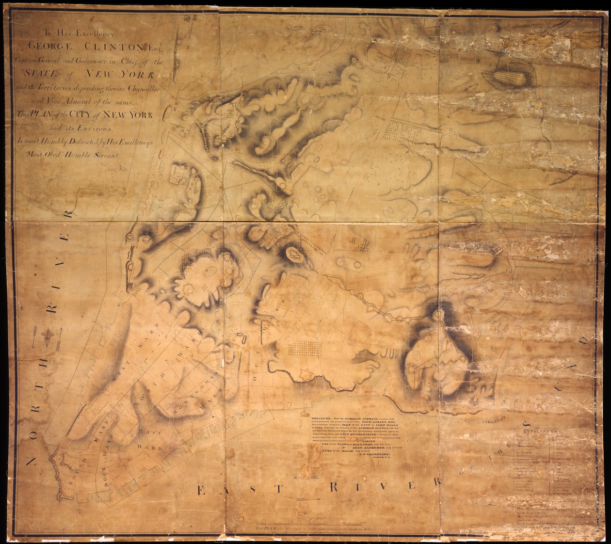 À son excellence George Clinton, Esq. . . . Ce plan de la ville de New York et de ses environs . . ., 1785 - John Hills