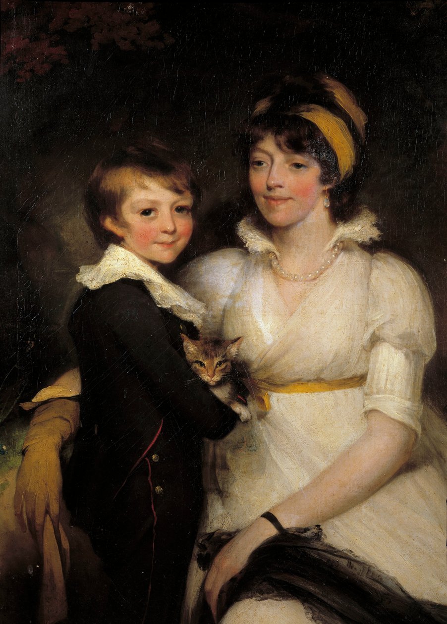 Jeune femme et petit garçon tenant un chat - John Hoppner