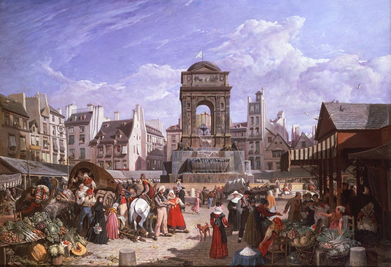 Vue du marché et de la fontaine des Innocents, Paris - John James Chalon