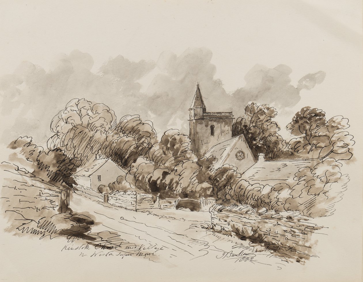 Église et village de Kewstoke, Weston Super Mare, Somerset, 1882 - John Joseph Barker