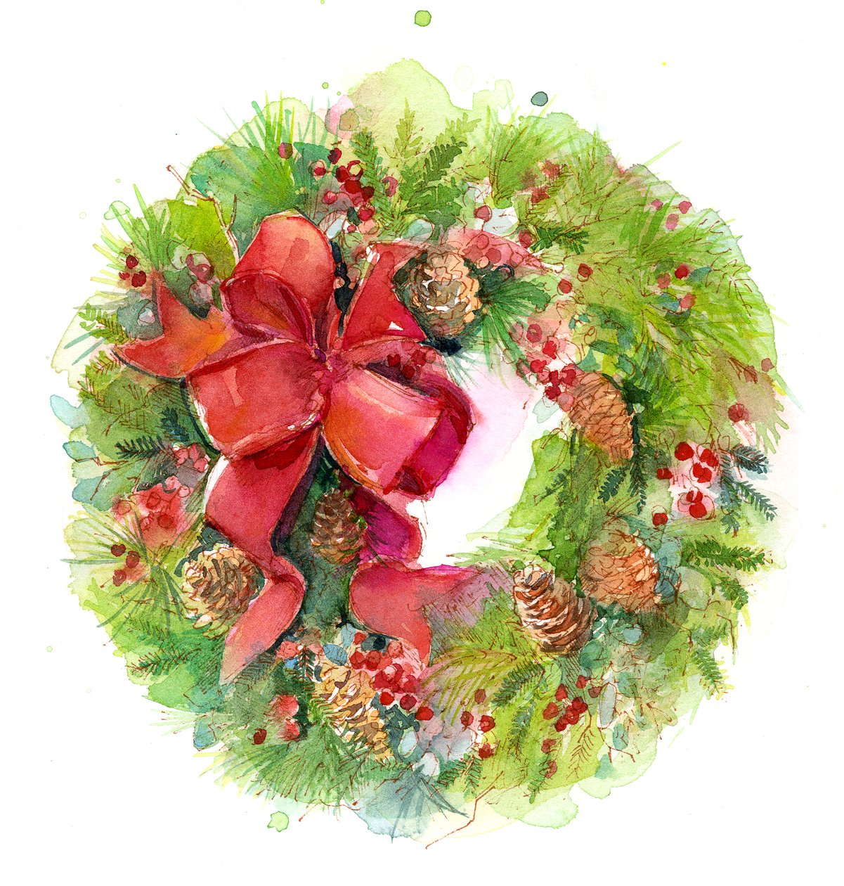 Couronne de Noël avec nœud rouge, 2016 - John Keeling