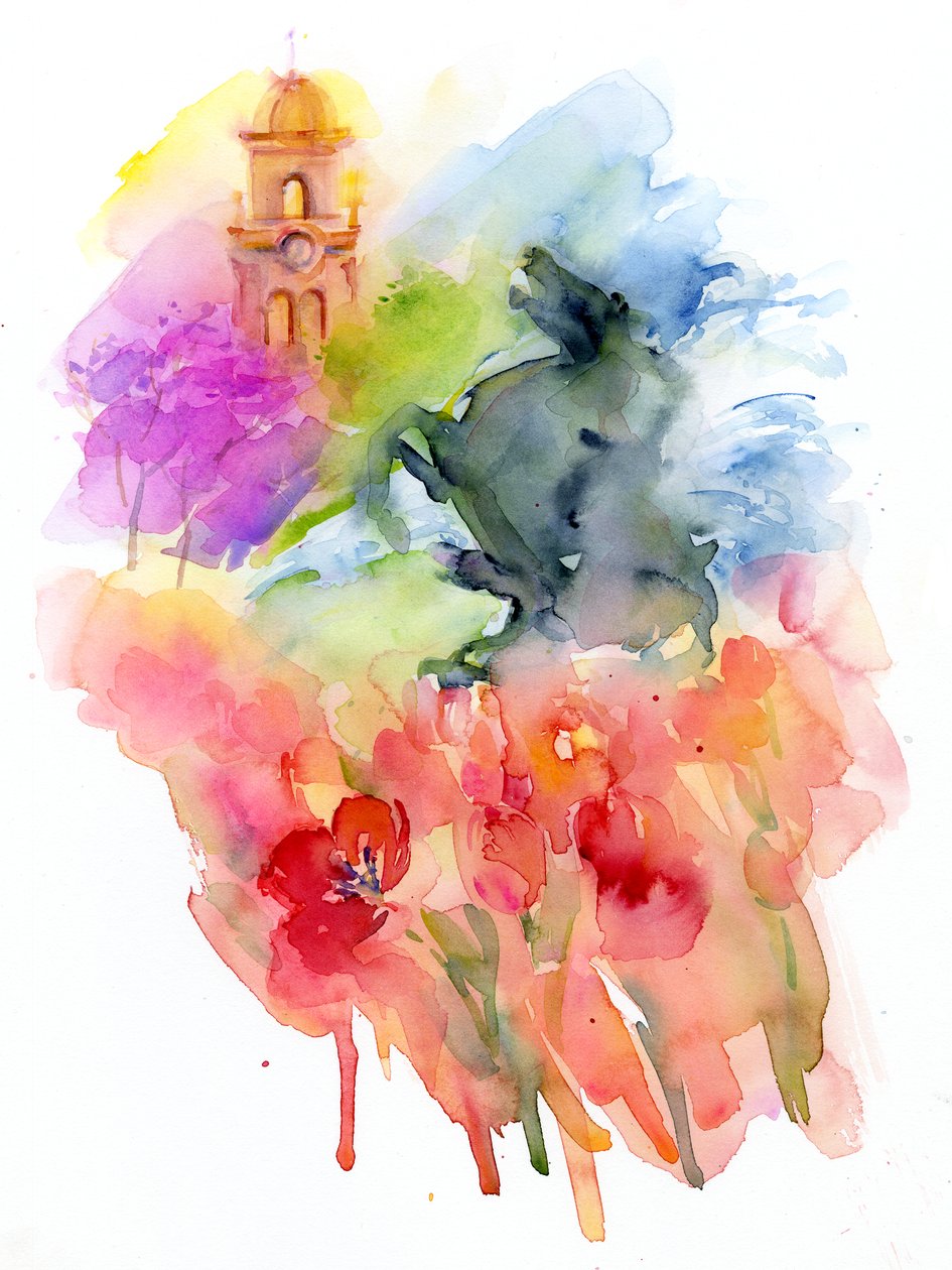 Place avec des tulipes rouges, 2016 - John Keeling