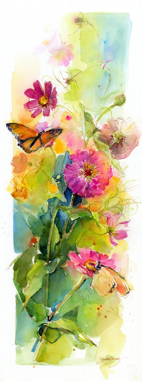 Zinnias et papillons - John Keeling
