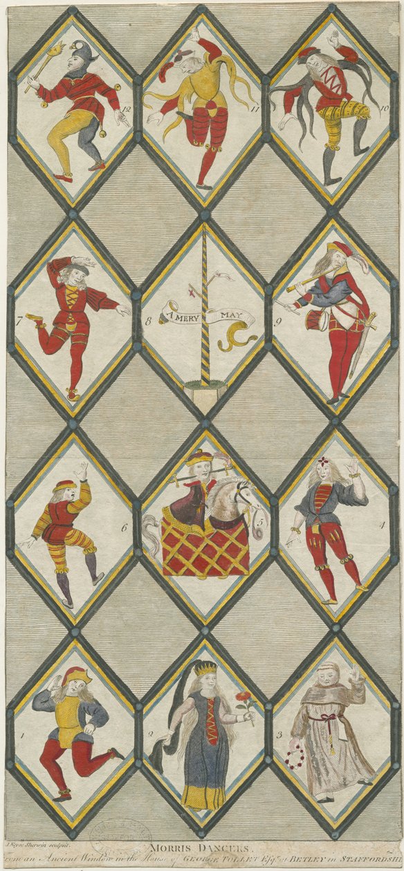 Fenêtre en verre de Betley - Danseurs de Morris : gravure - John Keyse Sherwin