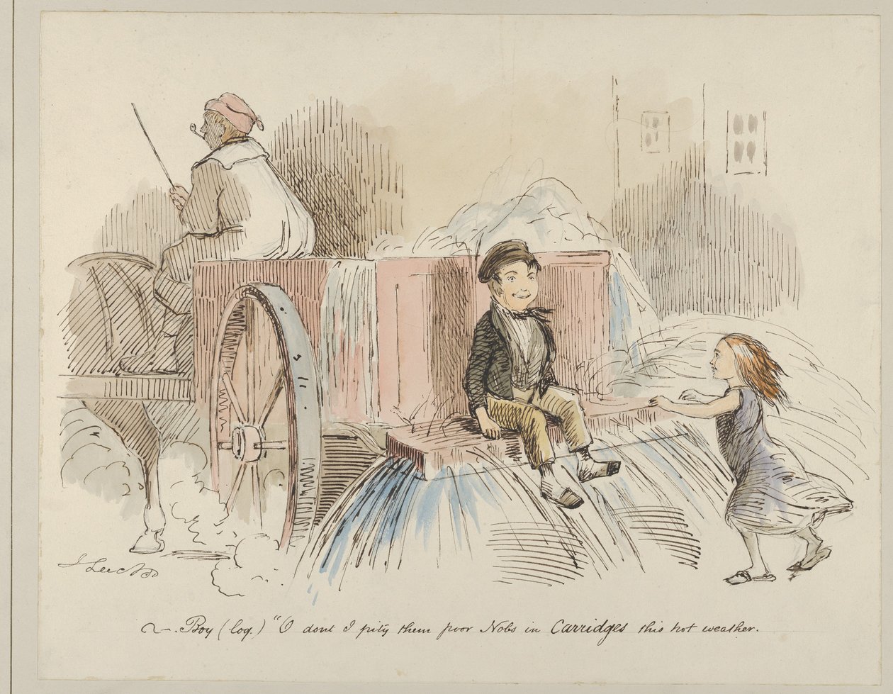 Garçon (fam.) : Oh, comme je plains ces pauvres nobles en voiture par cette chaleur - John Leech