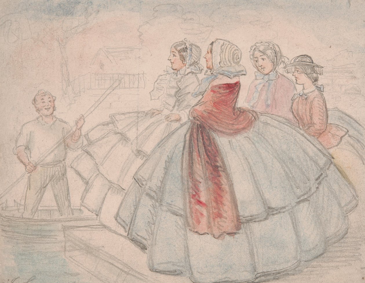 Crinolines au bord de la rivière - John Leech