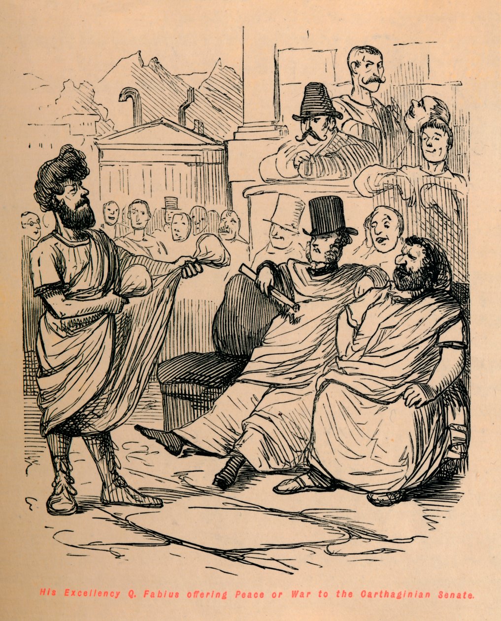 Son Excellence Q. Fabius offrant la paix ou la guerre au Sénat carthaginois, 1852 - John Leech