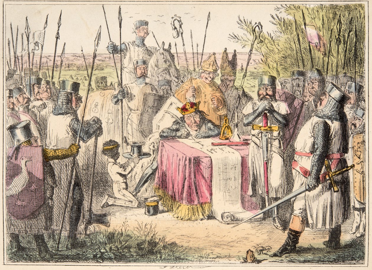Le roi Jean signant la Magna Carta, de The Comic History of England, pub. 1864 - John Leech