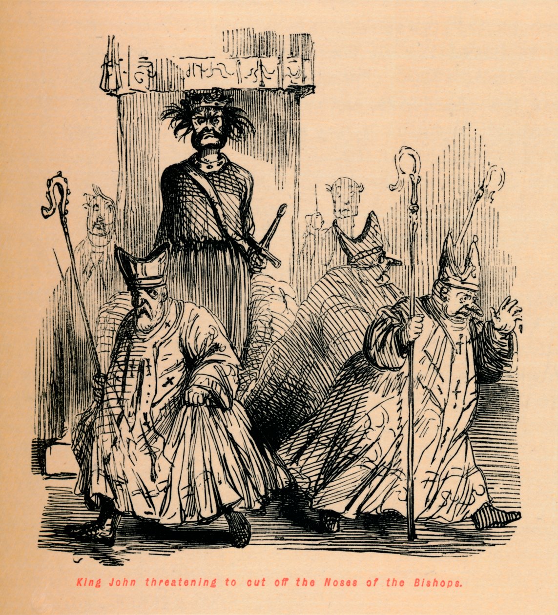 Le roi Jean menaçant de couper les nez des évêques - John Leech