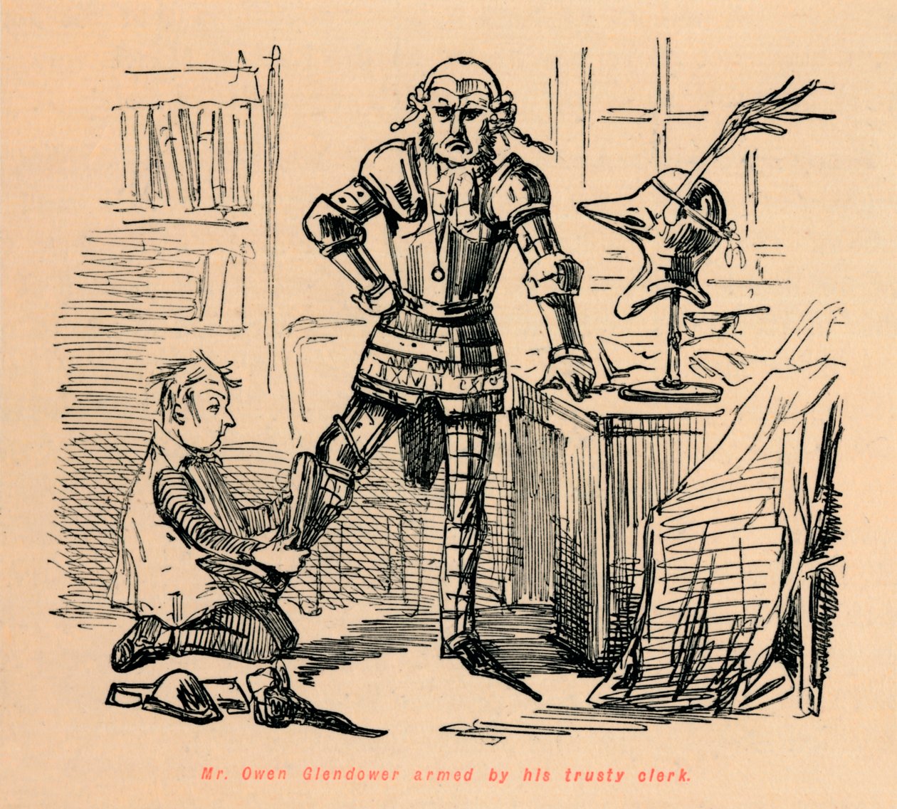 M. Owen Glendower armé par son fidèle clerc - John Leech
