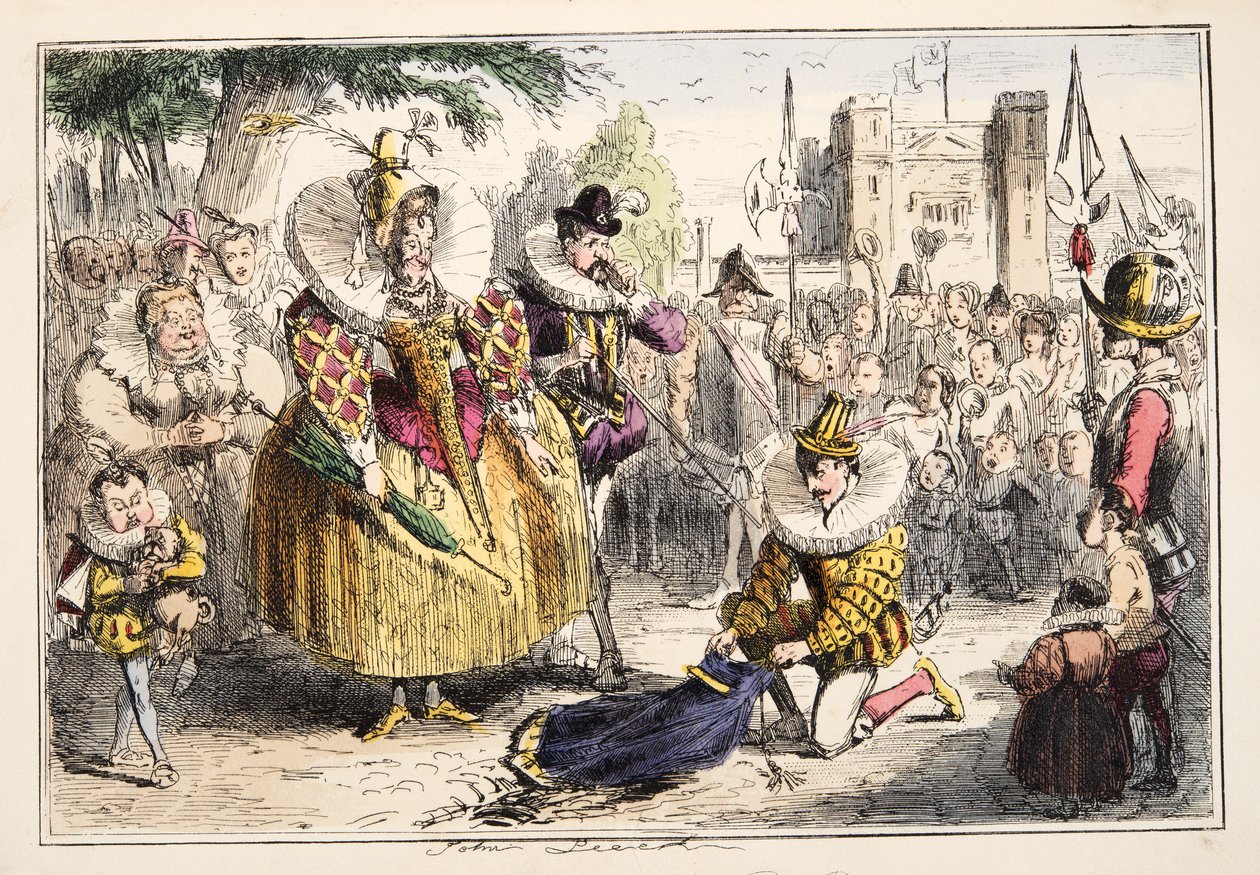 La reine Élisabeth et Sir Walter Raleigh, de The Comic History of England, pub. 1864 - John Leech