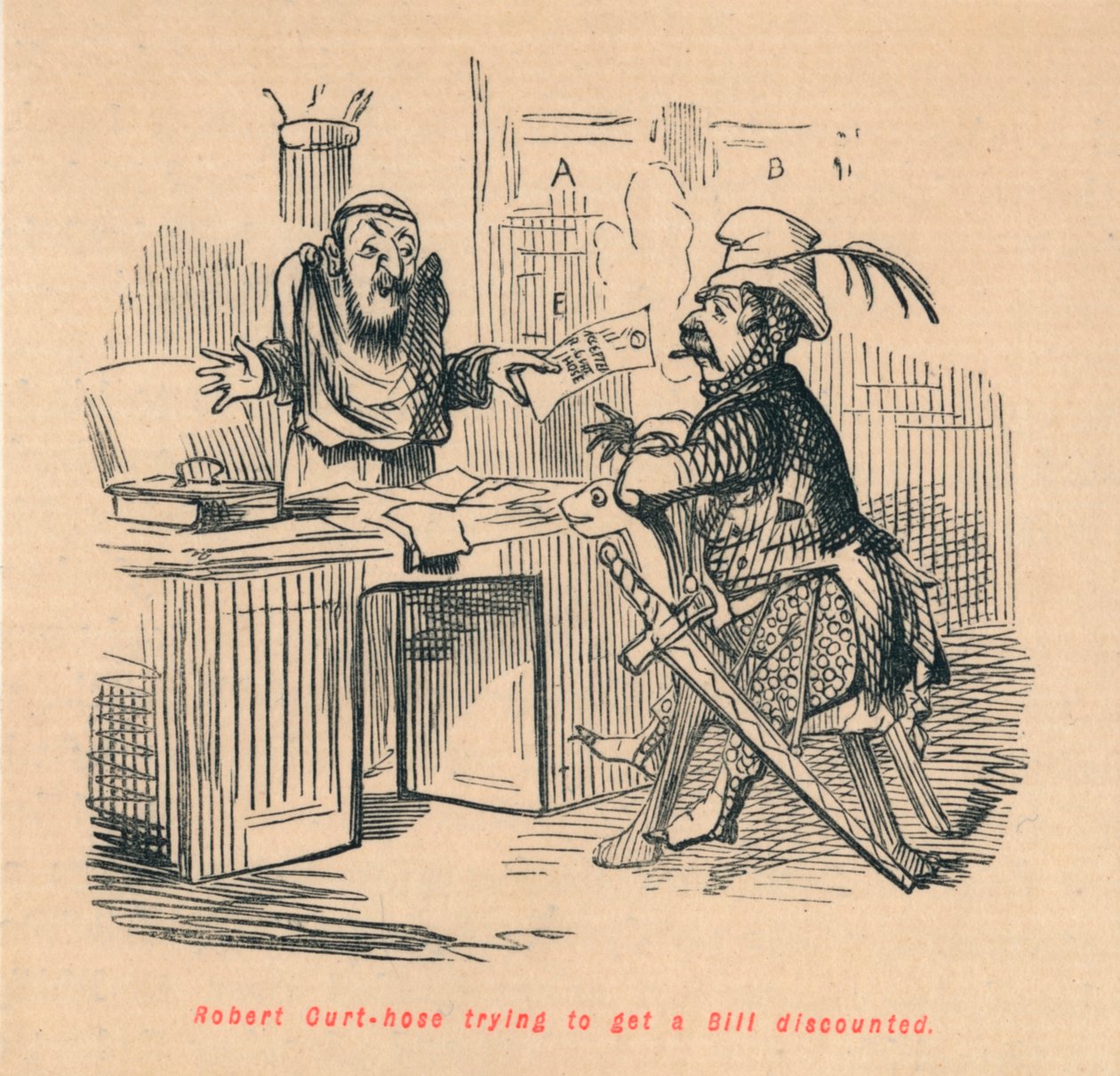Robert Courteheuse essayant de faire escompter une Lettre de Change, vers 1860 - John Leech