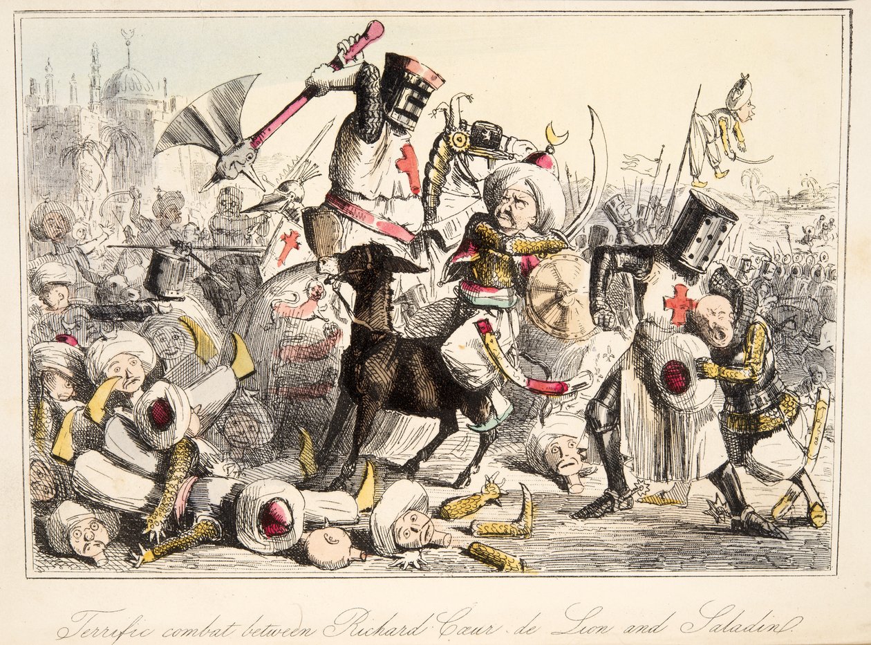 Combat terrible entre Richard Cœur de Lion et Saladin, de The Comic History of England, pub. 1864 - John Leech