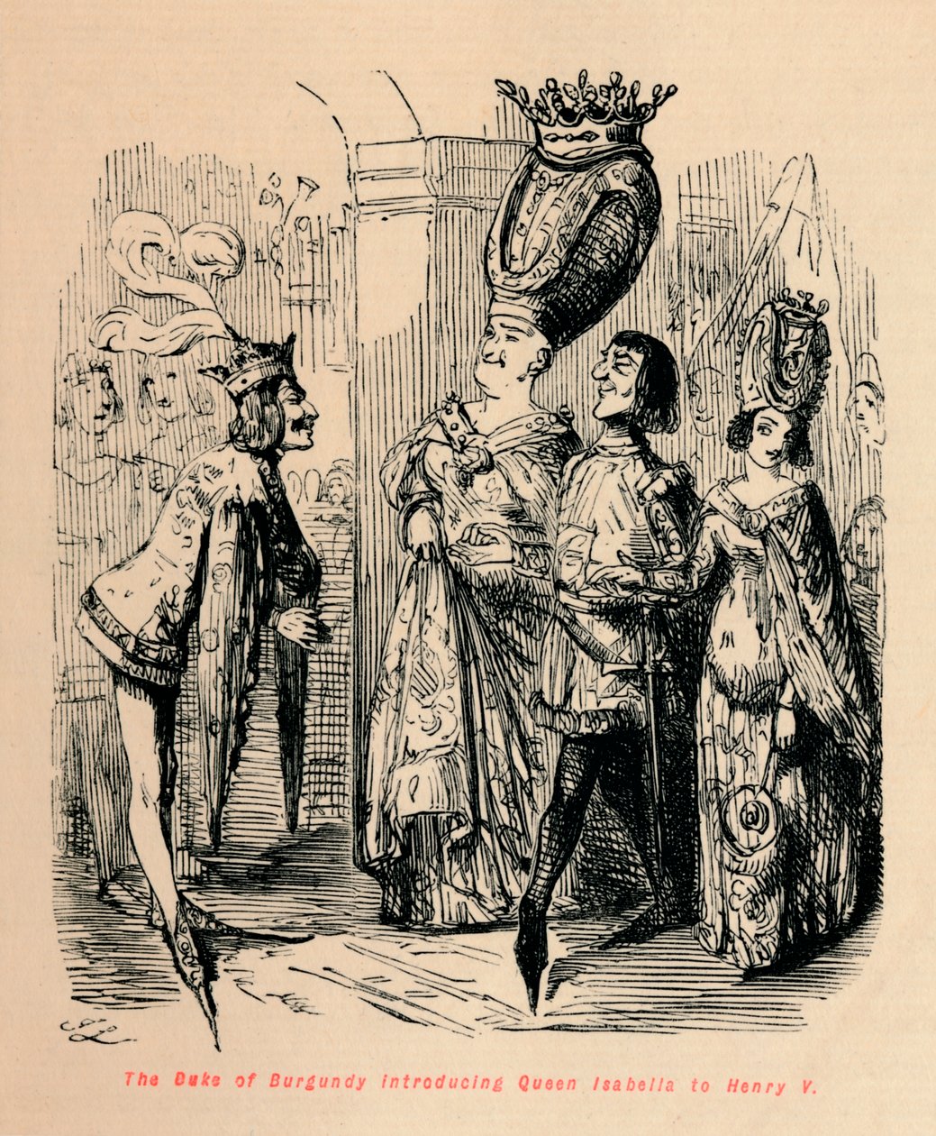Le duc de Bourgogne présentant la reine Isabelle à Henri V - John Leech