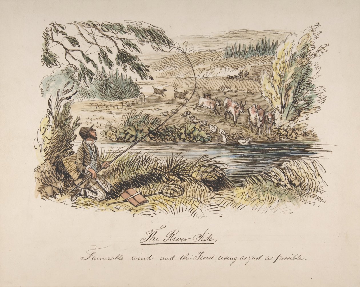 La rivière, vent favorable et la truite montant aussi vite que possible, 1830-64 - John Leech