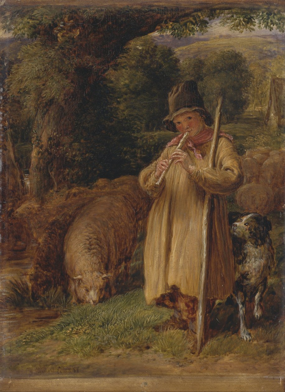 Garçon berger jouant de la flûte - John Linnell