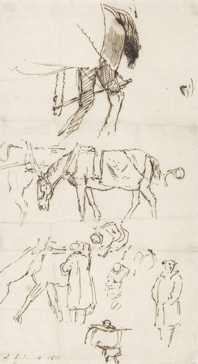 Études de chevaux, hommes et carrosses, 1811 - John Linnell