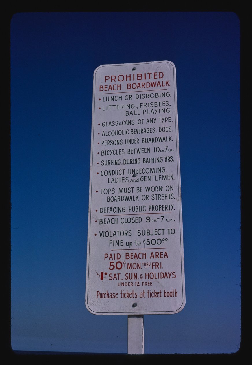 Plage, règles de la promenade, Seaside Heights, New Jersey, USA - John Margolies