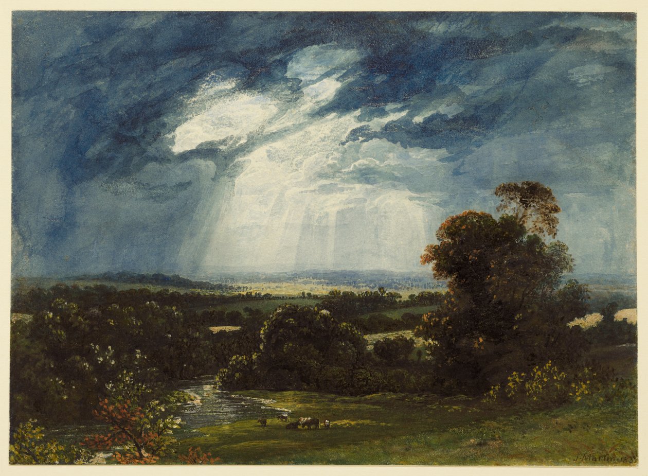 Paysage avec du bétail paissant au premier plan - John Martin