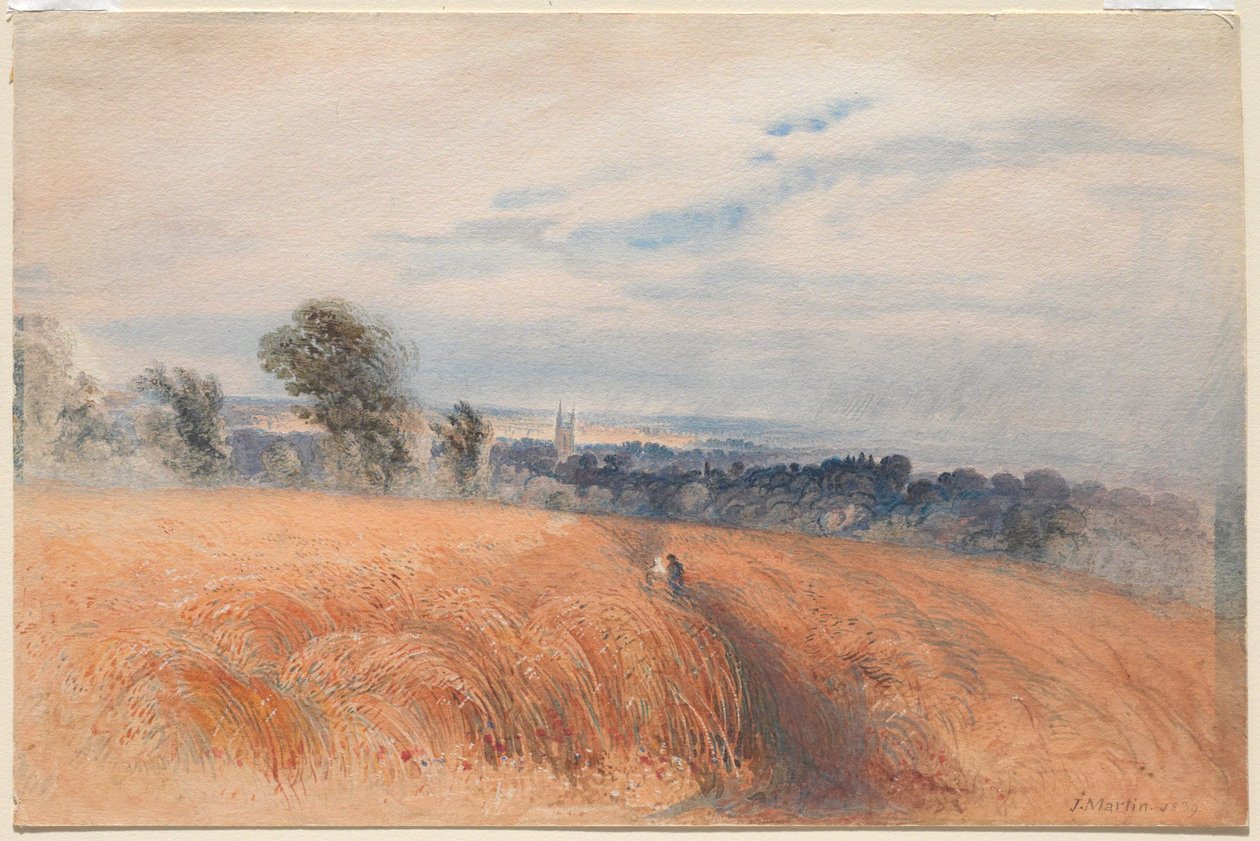 Deux figures traversant un champ de blé - John Martin
