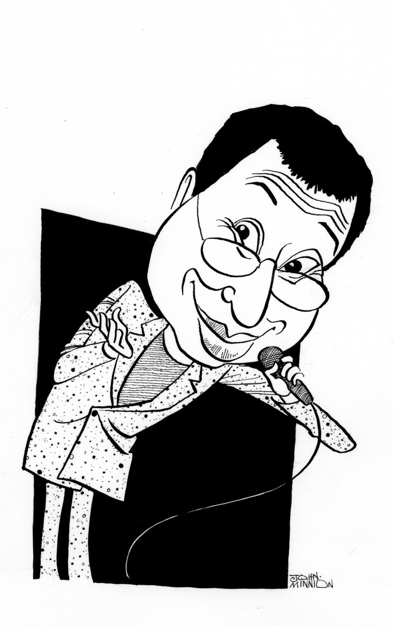 Ben Elton caricature, comédien, scénariste et réalisateur anglais : b - John Minnion