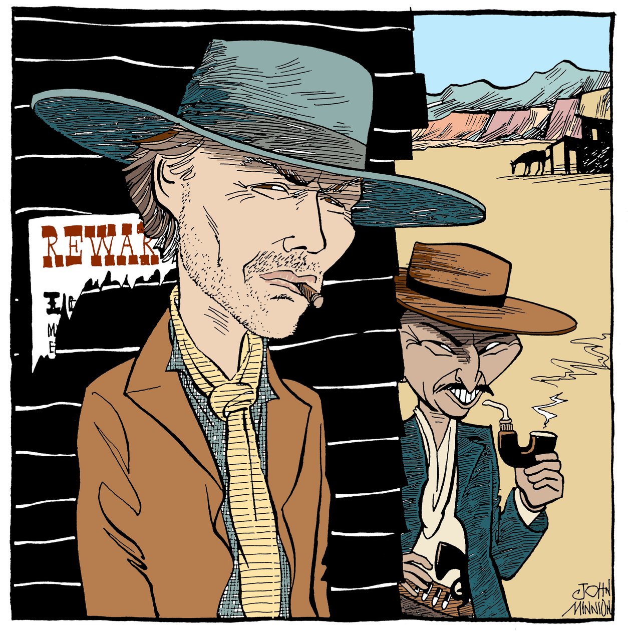 Clint Eastwood et Lee Van Cleef, caricature de John Minnion - John Minnion