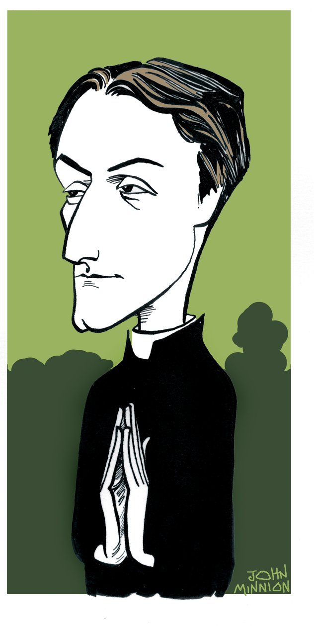 Gerard Manley Hopkins caricature, poète anglais, converti au catholicisme et prêtre jésuite : 28 juillet 1844 - 8 juin 1889 - John Minnion