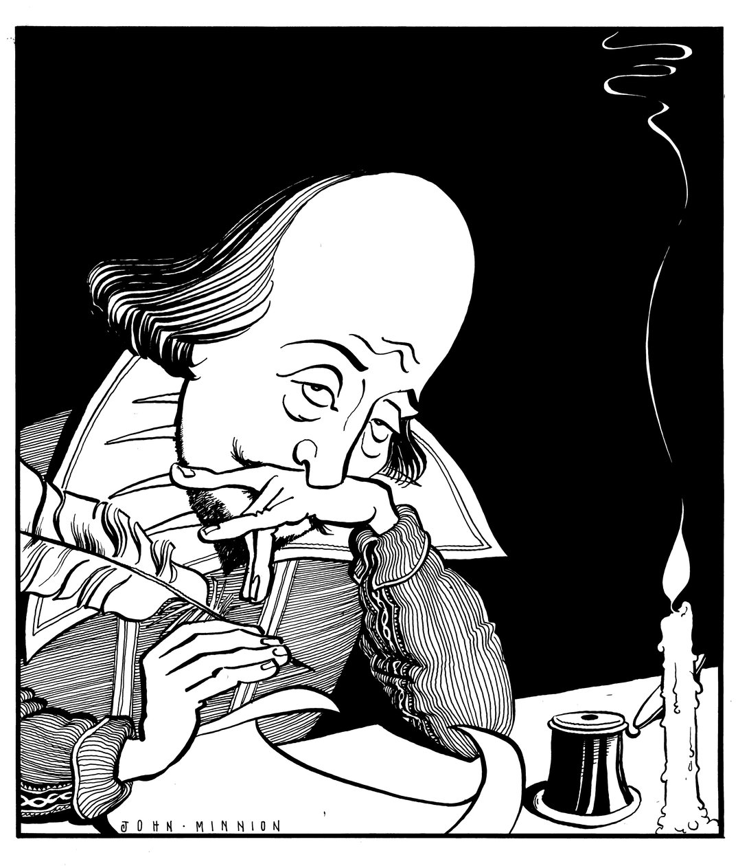William Shakespeare écrivant une pièce de théâtre par John Minnion - John Minnion