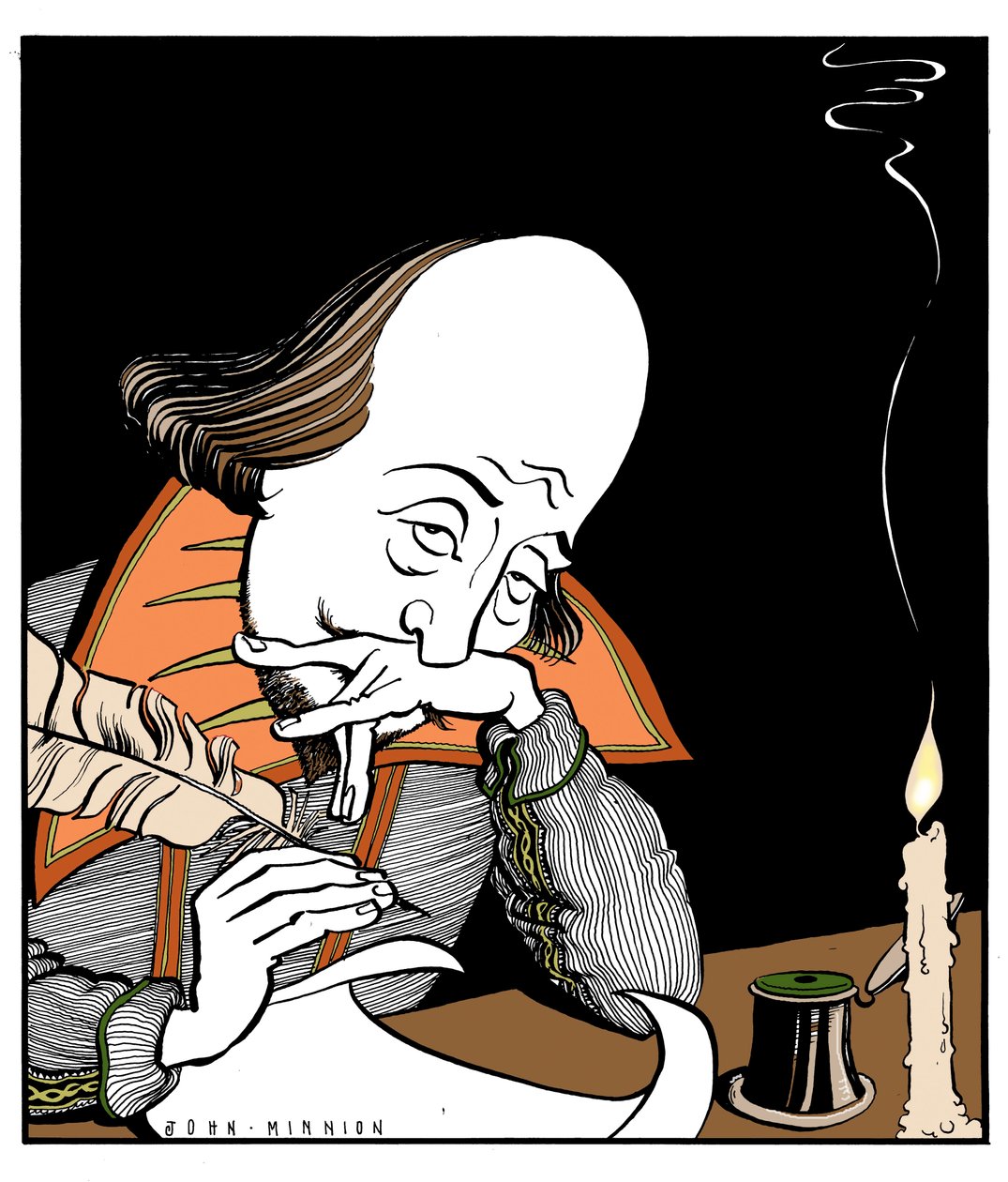 William Shakespeare écrivant une pièce de théâtre par John Minnion - John Minnion