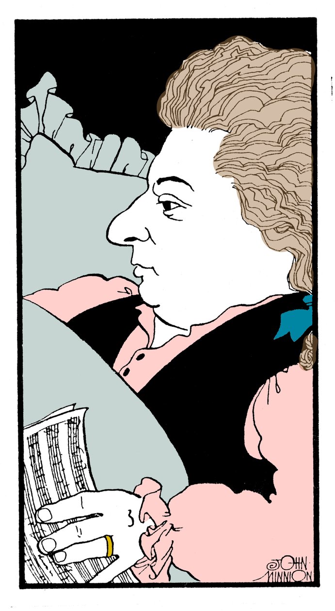 Wolfgang Amadeus Mozart - caricature du compositeur autrichien sur son lit de mort - John Minnion