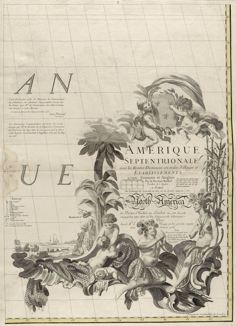 Carte des dominions britanniques et français en Amérique, 1756 - John Mitchell