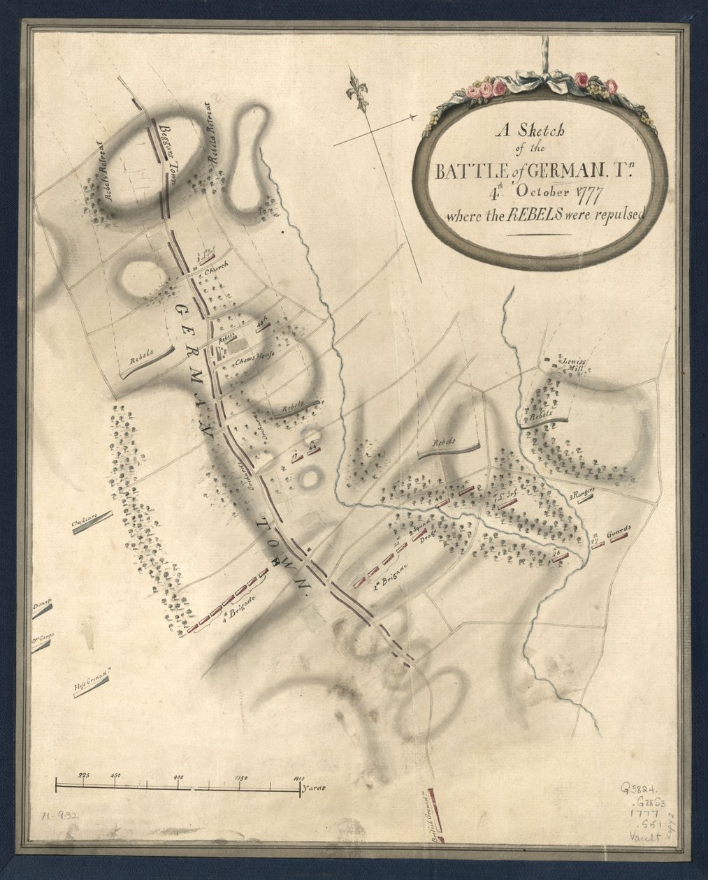 Une esquisse de la bataille de German. Tn, le 4 octobre 1777, où les rebelles ont été repoussés. Octobre 1777, où les rebelles ont été repoussés. LOC gm71000932 - John Montresor