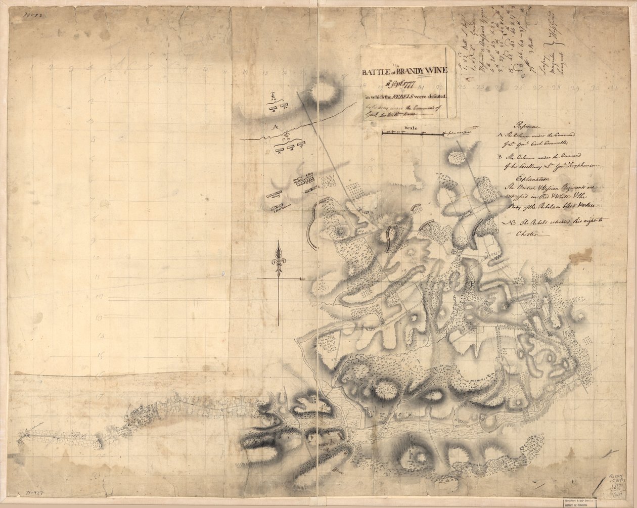 Bataille de Brandywine, 11 sept. 1777, au cours de laquelle les rebelles ont été vaincus par l