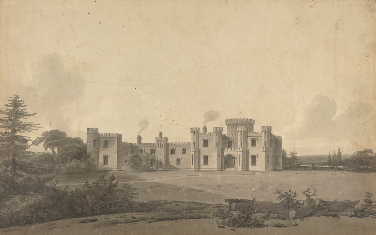 Conception pour le château de Knepp, Sussex : Perspective - John Nash