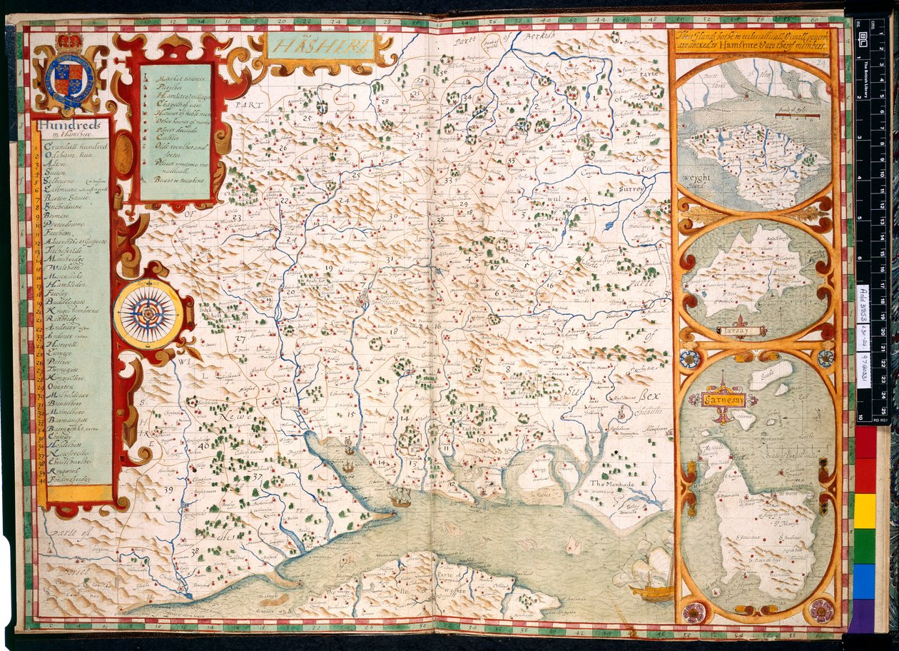 Southampton, Hampshire: Description de, par J. Norden, avec carte: 1595 - John Norden